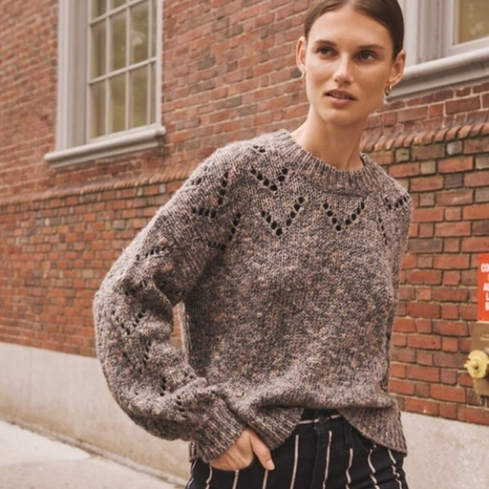 Madewell pointelle bubble sleeve wool blend sweater